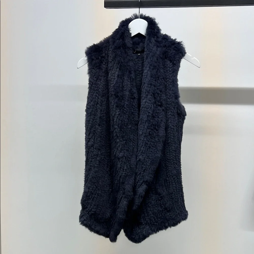 Navy Rabbit Fur Vest - Picture 1 of 5